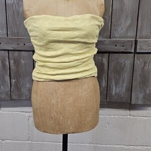 NWT Free‎ People Tube Top Women XL Yellow Cropped Ruched Boho Beachy Resort